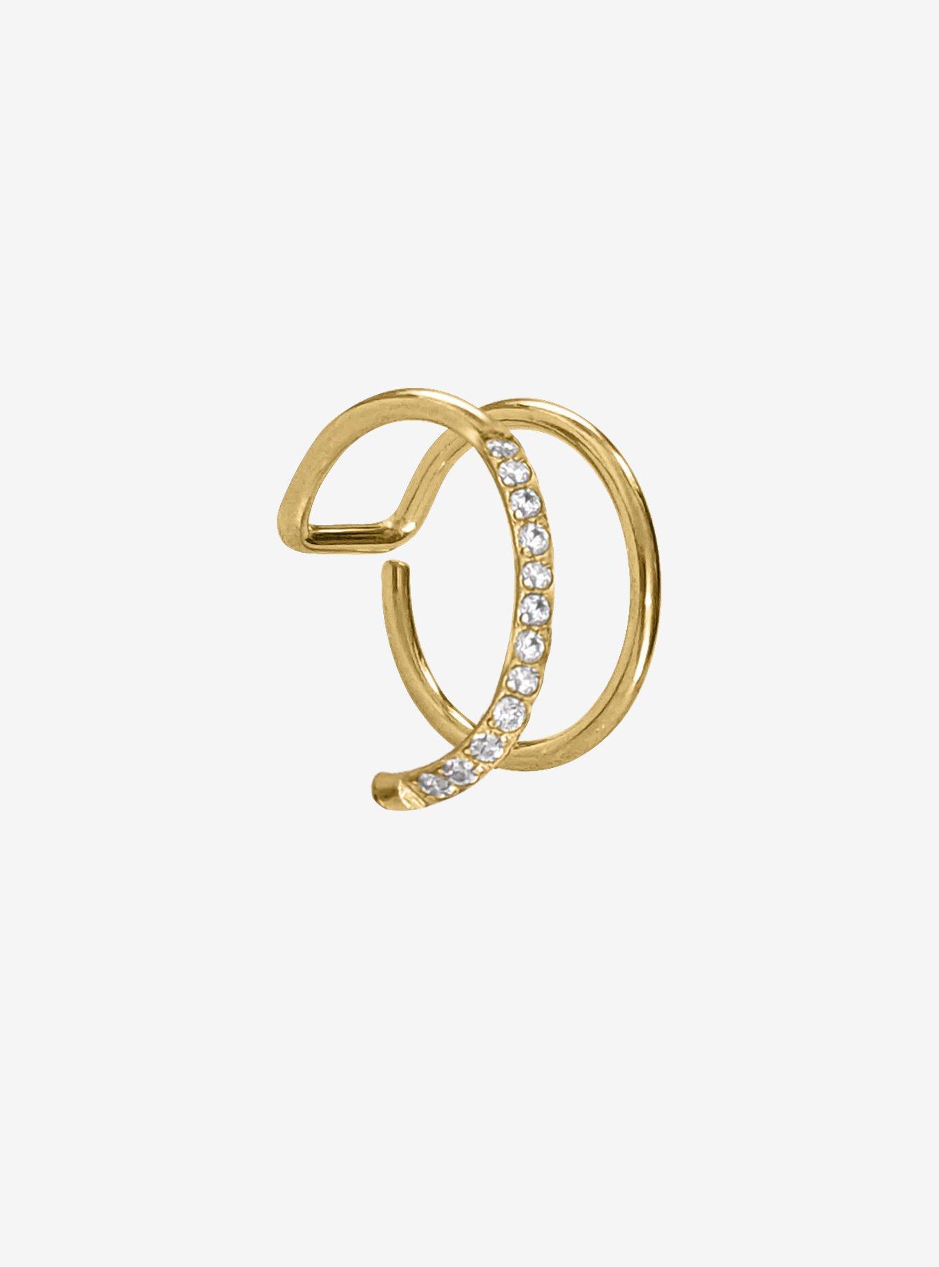 Steel Gold CZ Nose Hoop, , hi-res