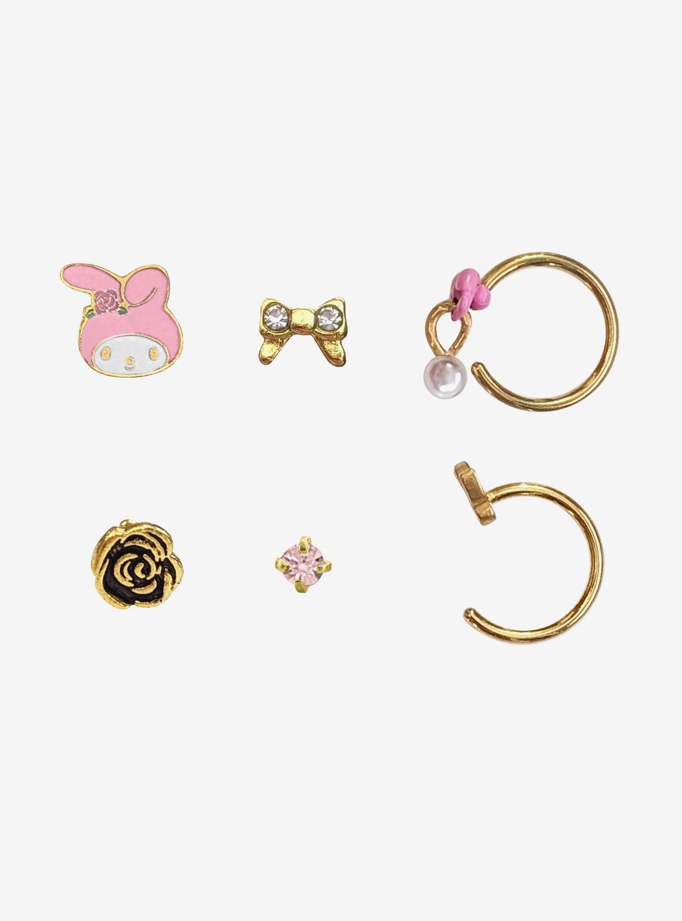 Steel Gold My Melody Flower Nose Stud & Hoop 6 Pack, , hi-res