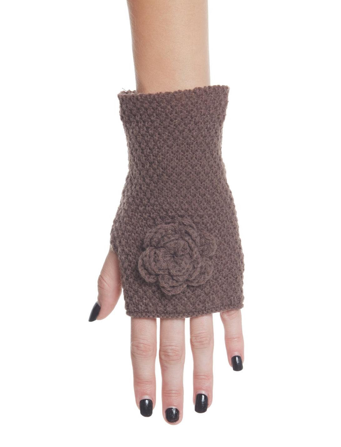 Brown Crochet Rose Fingerless Gloves | Hot Topic
