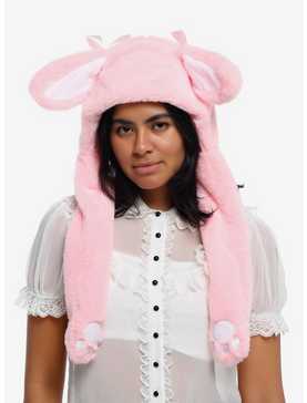 Pink Bunny Fuzzy Tassel Beanie With Movable Ears, , hi-res