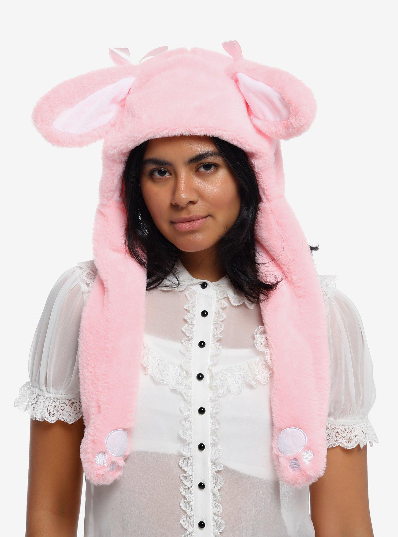 Pink Bunny Fuzzy Tassel Beanie With Movable Ears, , hi-res