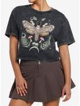 Thorn & Fable Moth Mushrooms Mineral Wash Girls Crop T-Shirt, BROWN, hi-res