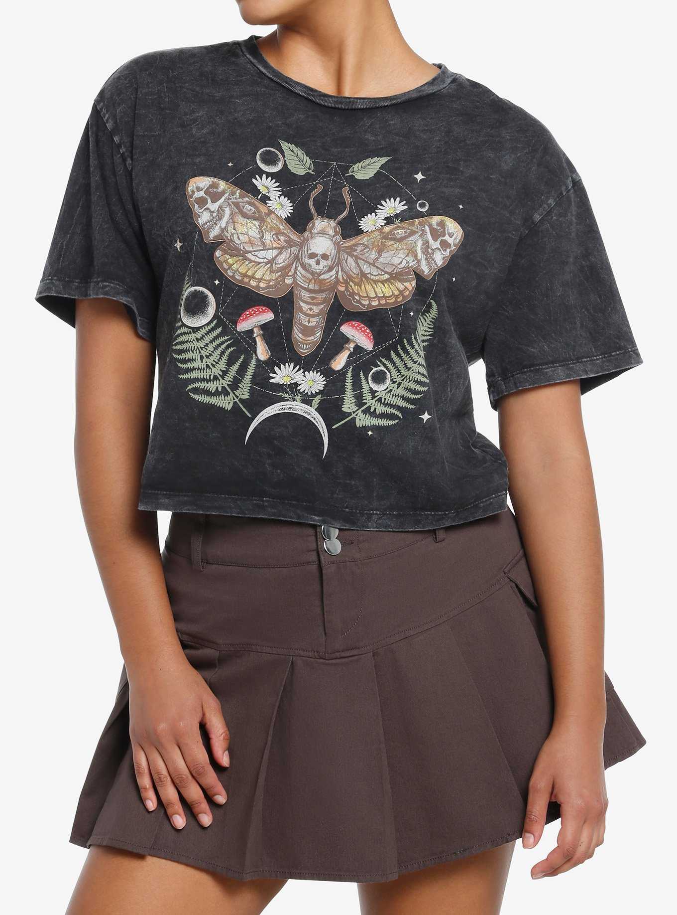 Thorn & Fable Moth Mushrooms Mineral Wash Girls Crop T-Shirt, , hi-res