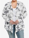 Thorn & Fable Butterflies Cream Hooded Girls Cardigan Plus Size, BLACK, hi-res