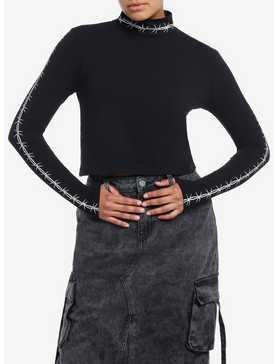 Social Collision Barbed Wire Girls Crop Long-Sleeve Top, , hi-res