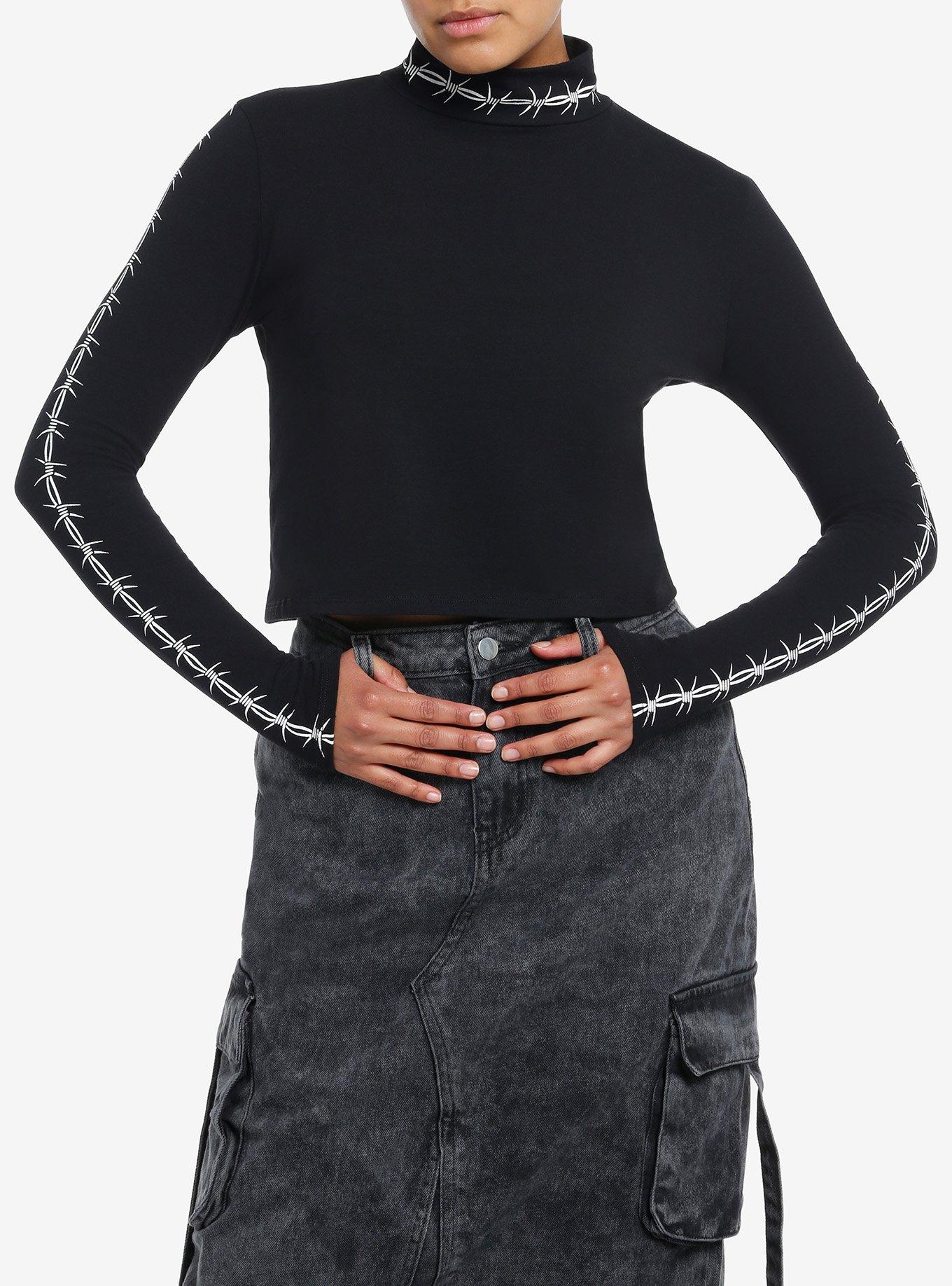 Social Collision Barbed Wire Girls Crop Long-Sleeve Top, , hi-res