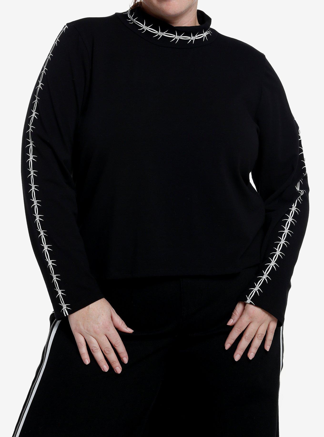 Social Collision Barbed Wire Girls Crop Long-Sleeve Top Plus Size, , hi-res