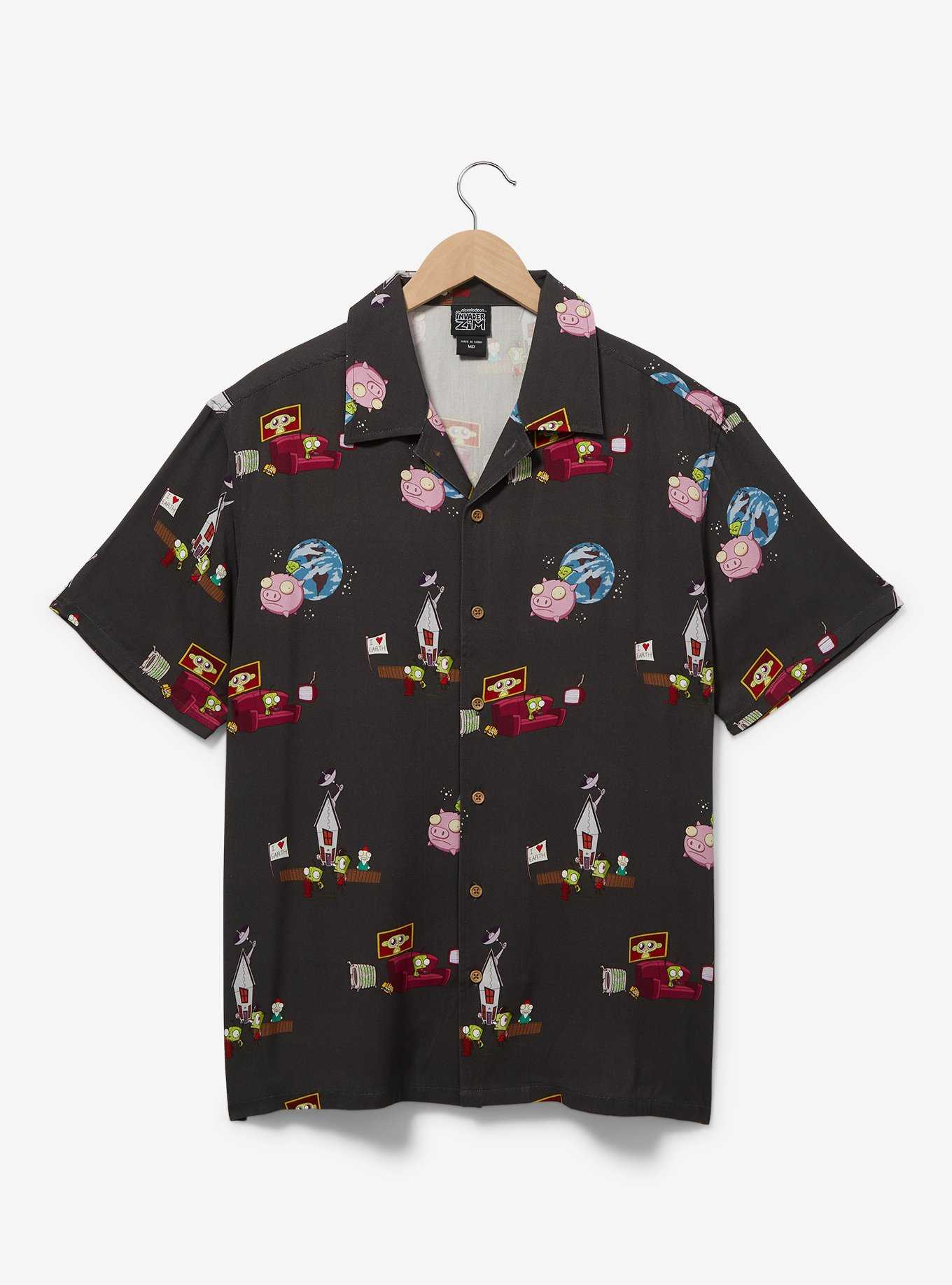 Invader Zim Icons Allover Print Woven Button Up - BoxLunch Exclusive, , hi-res