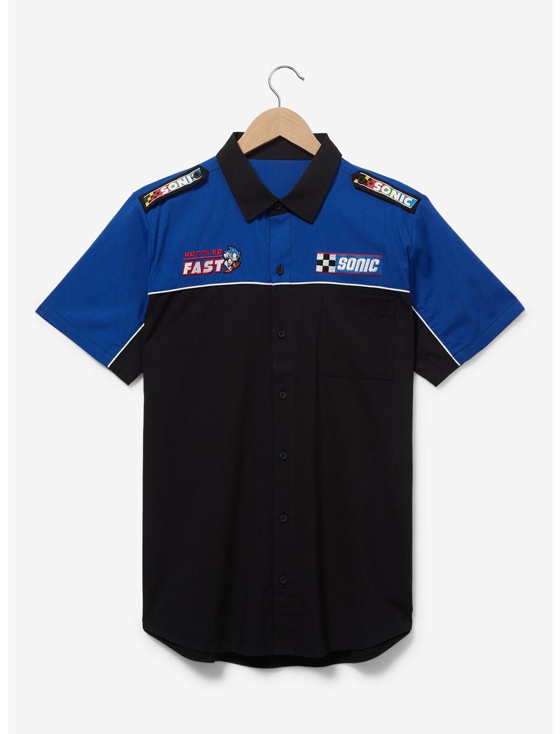 Sonic the Hedgehog Racing Woven Button Up - BoxLunch Exclusive, BLACK, hi-res