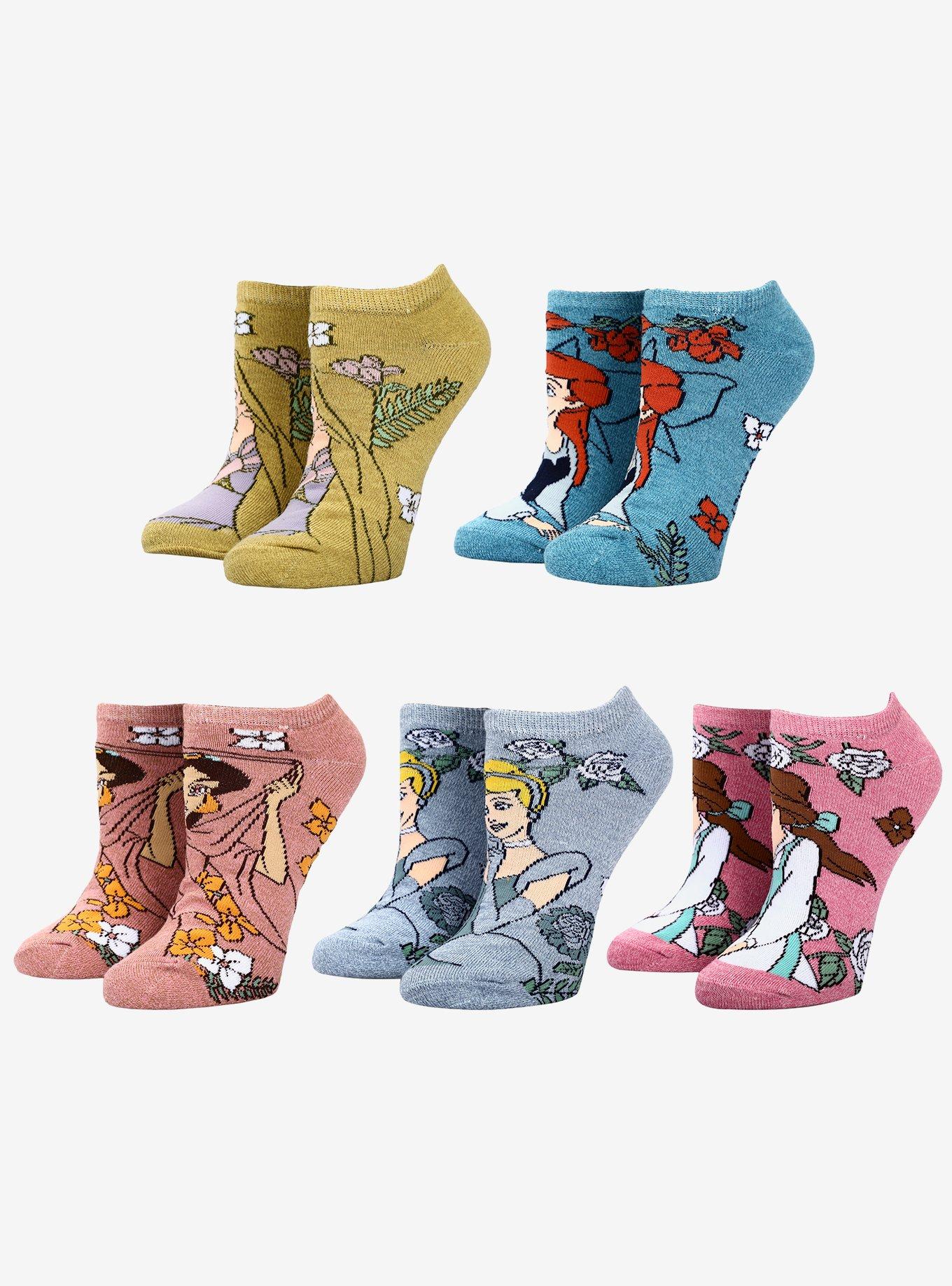 Disney Princesses Floral No-Show Socks 5 Pair, , hi-res