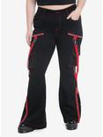 Social Collision Black & Red Star Suspender Flare Pants Plus Size, RED, hi-res
