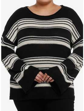 Black & White Stripe Boatneck Girls Knit Sweater Plus Size, , hi-res
