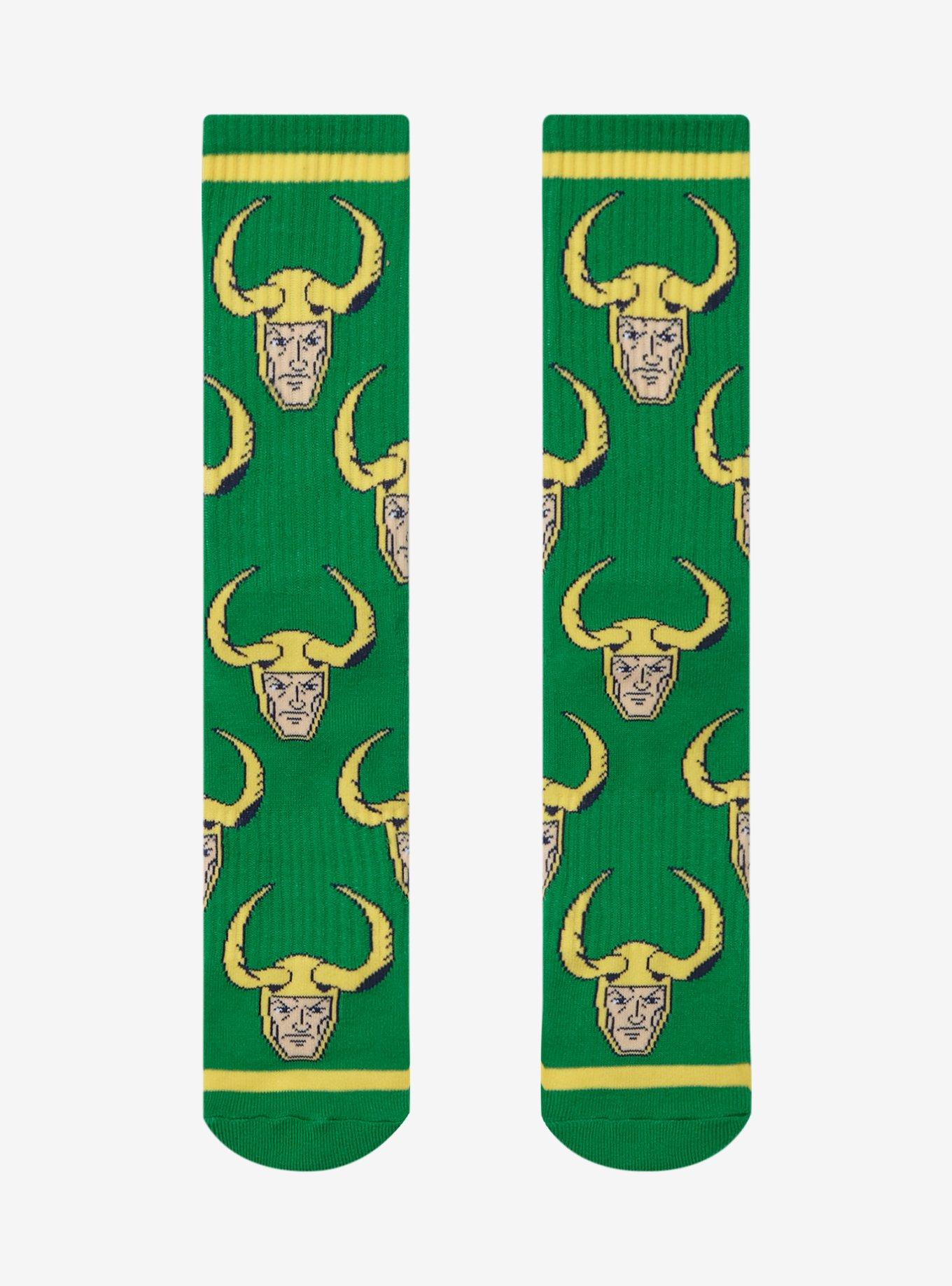 Marvel Loki Allover Print Crew Socks - BoxLunch Exclusive, , hi-res