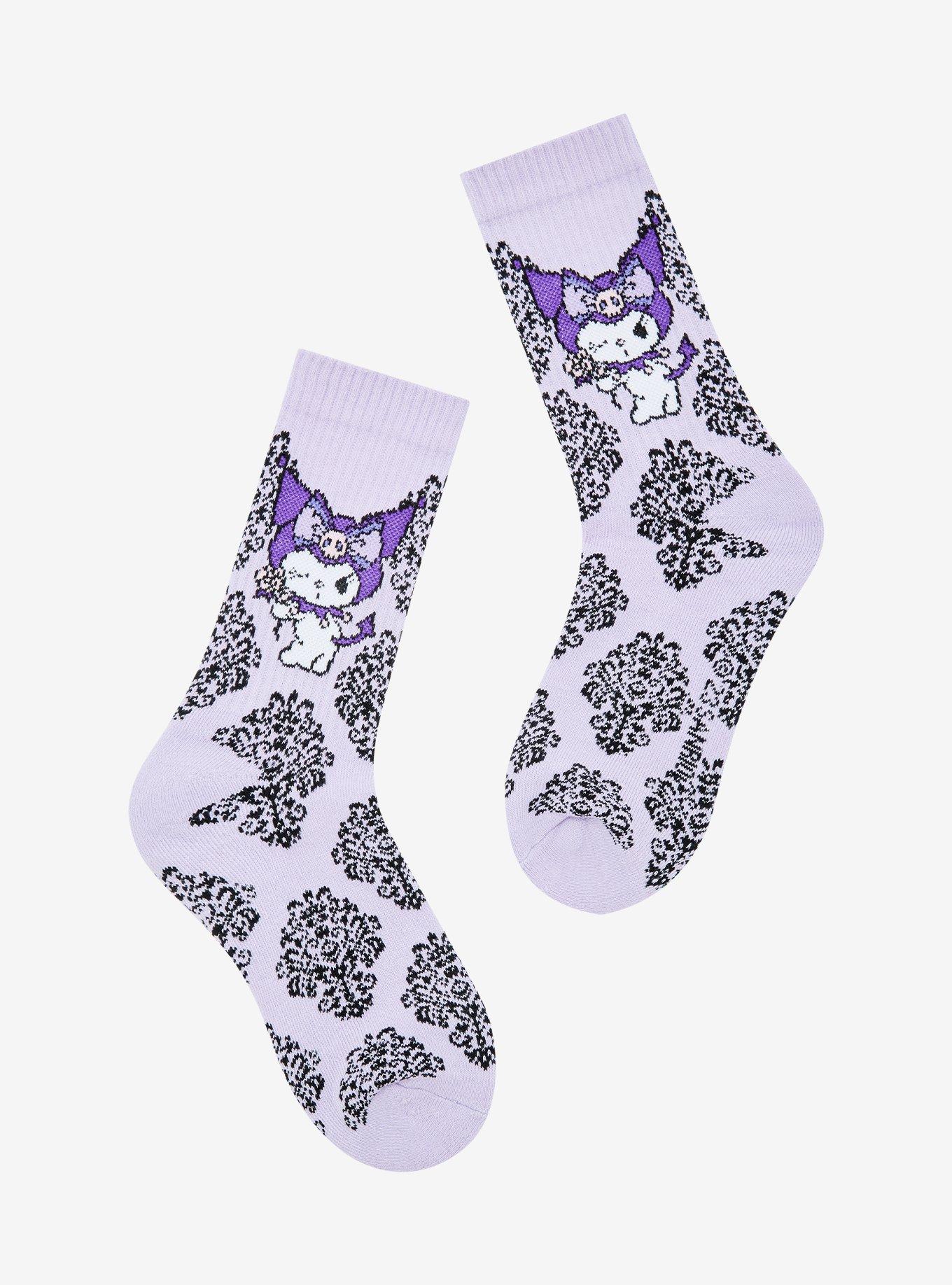 Sanrio Kuromi Damask Allover Print Crew Socks - BoxLunch Exclusive, , hi-res