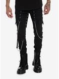Black Grommet Chain Strap Stinger Jeans, BLACK, hi-res