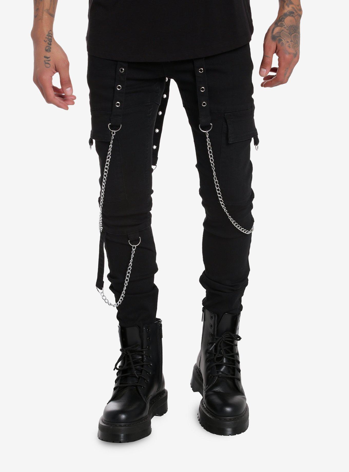 Black Grommet Chain Strap Stinger Jeans Hot Topic