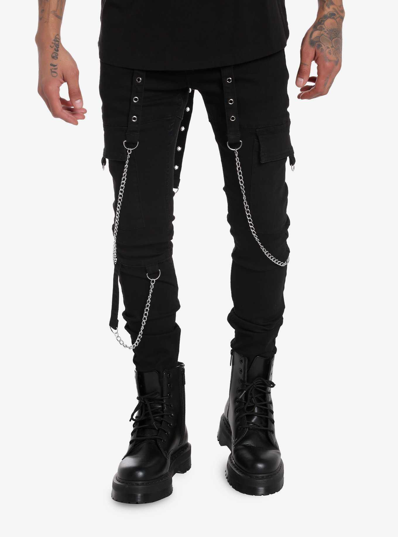 Hot Topic [NEW] Black & Rainbow Split Plaid Stinger Jeans With