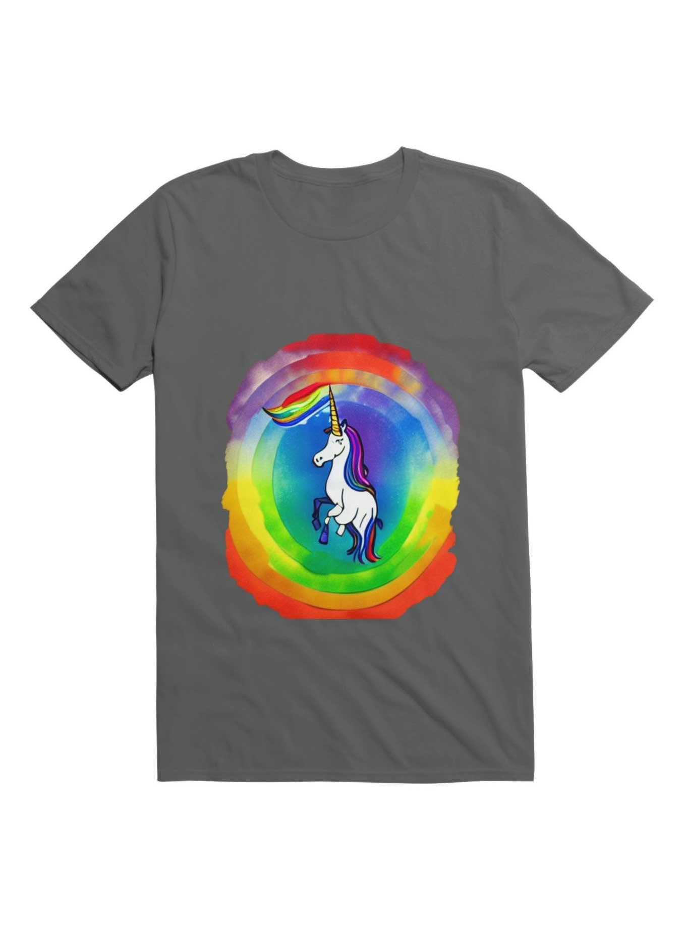 A Rainbow Unicorn In The Style Of Salvador Dali T-Shirt, CHARCOAL, hi-res