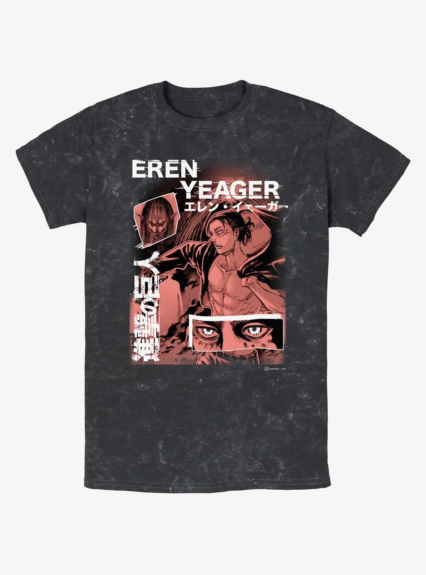 Attack On Titan Eren Yeager Collage Mineral Wash T-Shirt, BLACK, hi-res