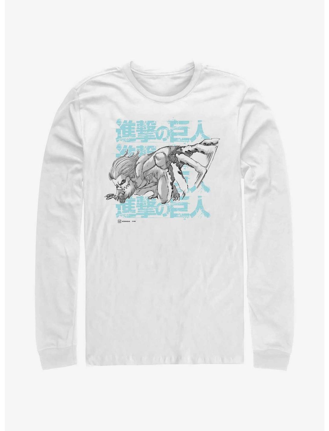 Attack On Titan Jaw Titan Stack Long-Sleeve T-Shirt, WHITE, hi-res