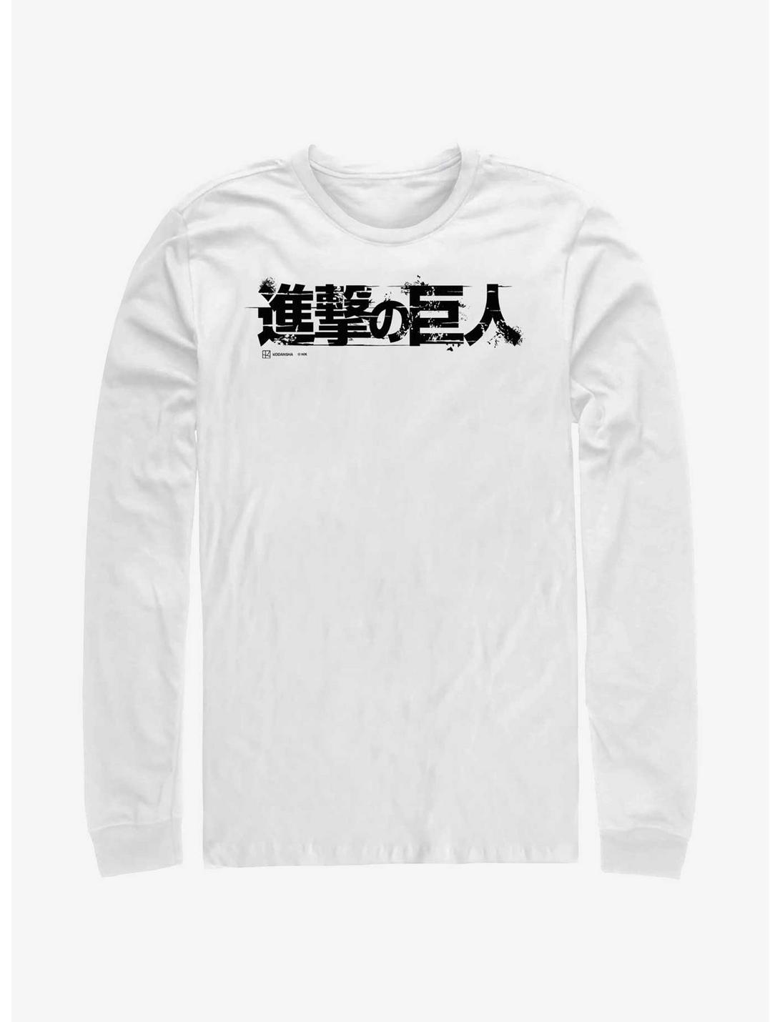 Attack On Titan Japanese Logo Long-Sleeve T-Shirt, WHITE, hi-res