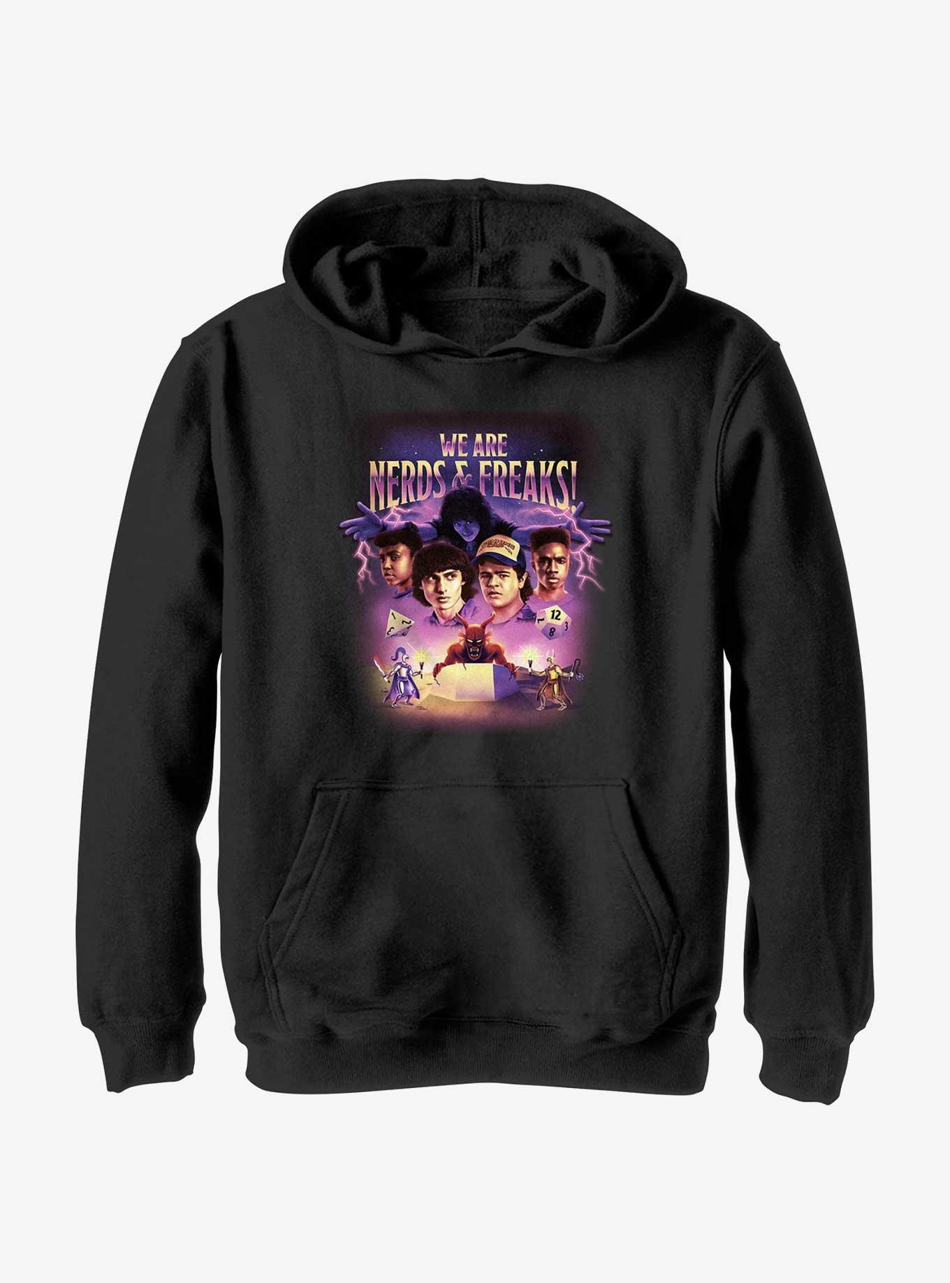 Stranger Things We Are Nerds & Freaks Hellfire Retro Youth Hoodie, , hi-res