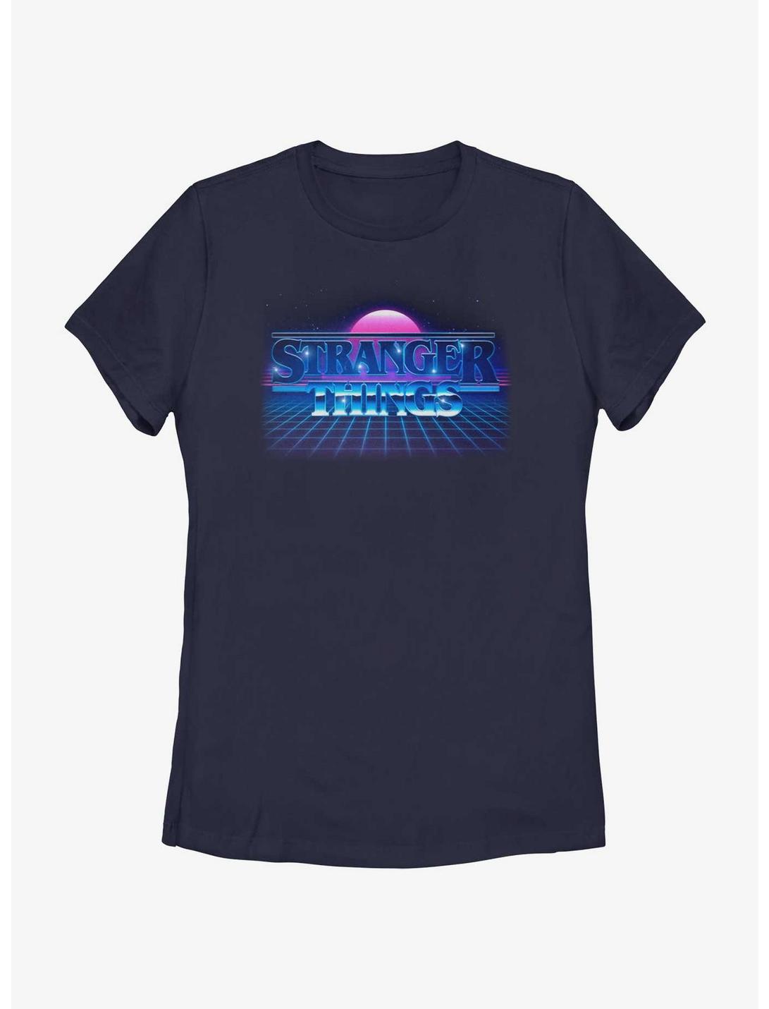 Stranger Things Retro Sun Logo Womens T-Shirt, BLACK, hi-res