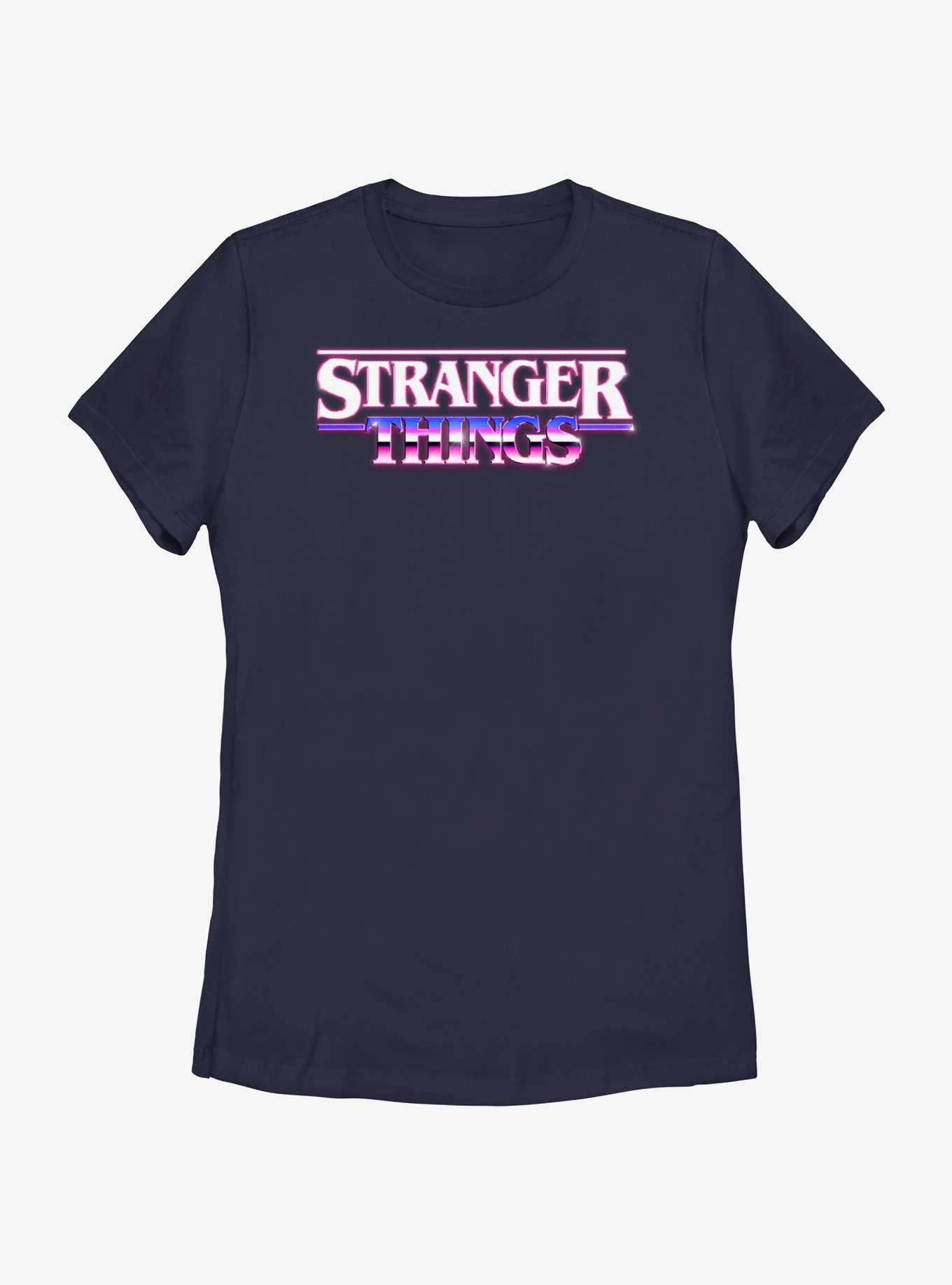 Stranger Things Metallic Logo Womens T-Shirt, NAVY, hi-res