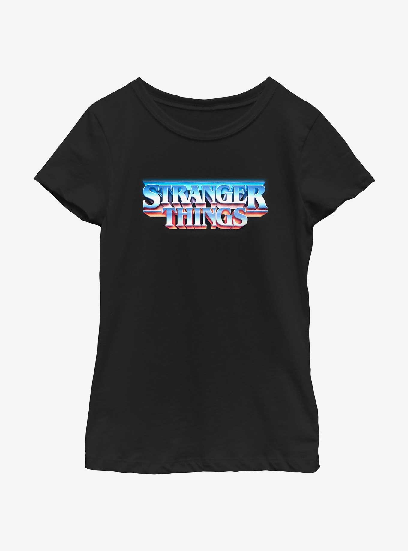 Stranger Things Metal Retro Logo Youth Girls T-Shirt, BLACK, hi-res