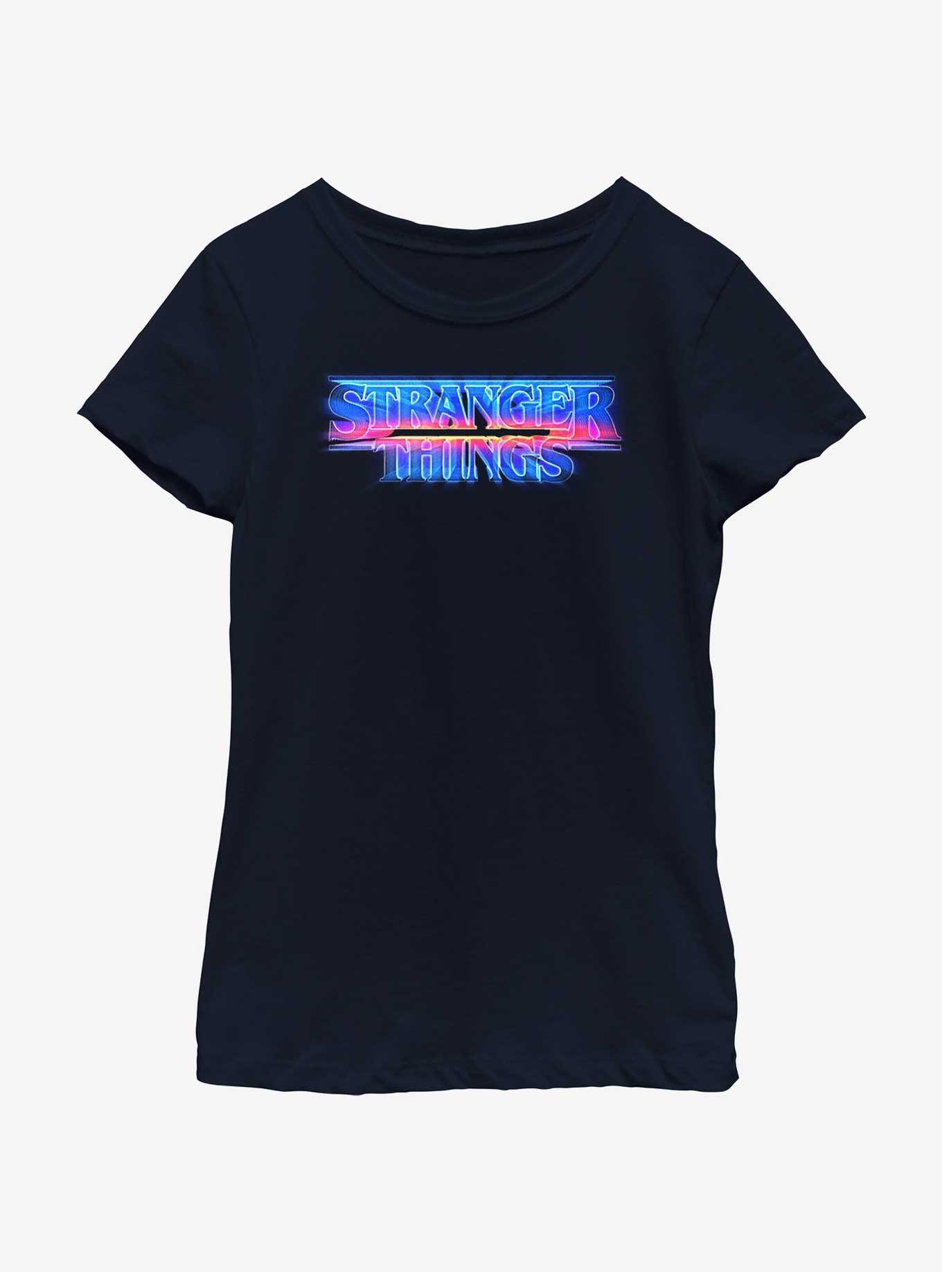 Stranger Things Retro Logo Youth Girls T-Shirt, NAVY, hi-res