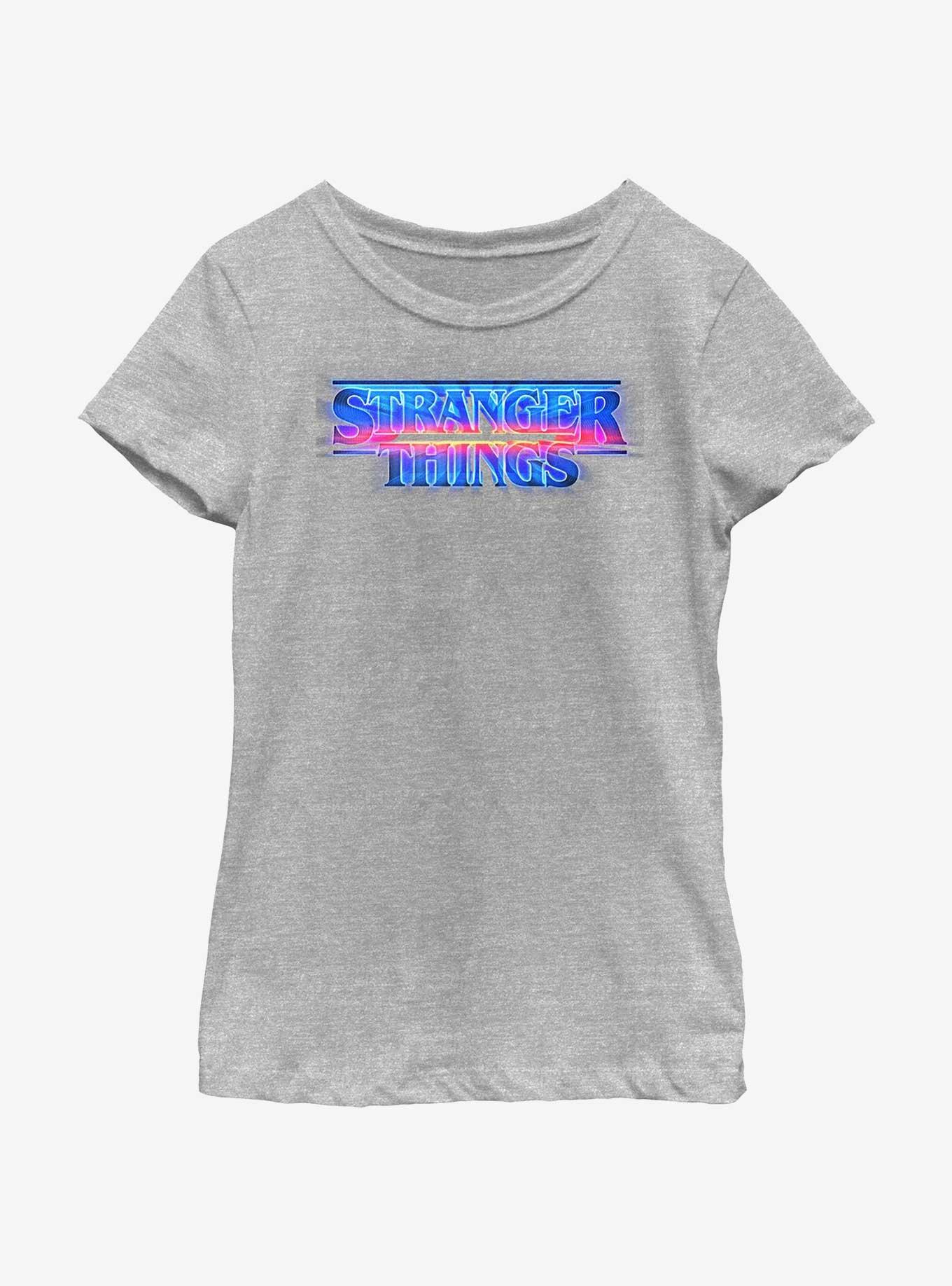 Stranger Things Retro Logo Youth Girls T-Shirt, ATH HTR, hi-res
