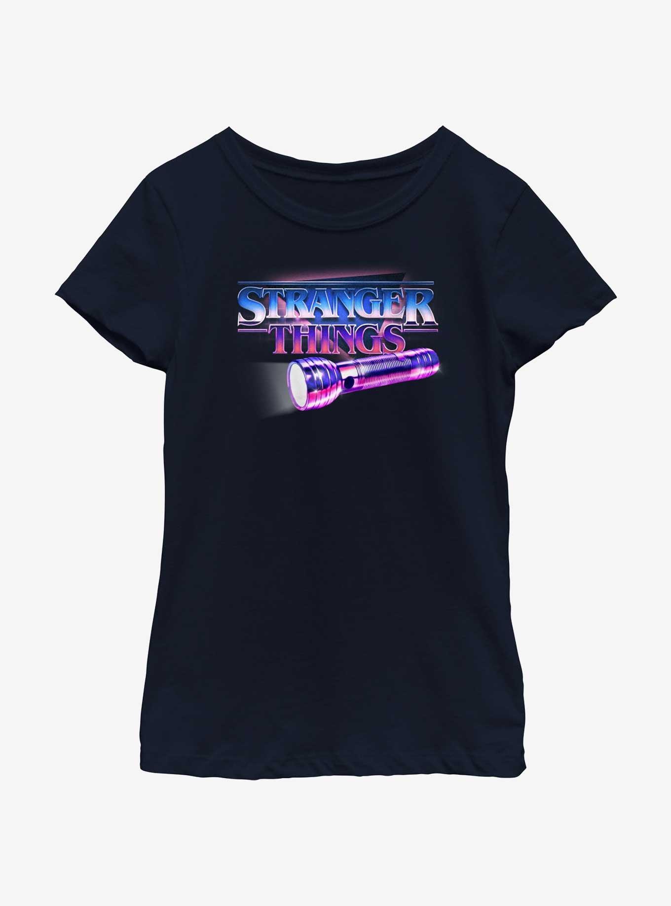 Stranger Things Retro Flashlight Logo Youth Girls T-Shirt, , hi-res