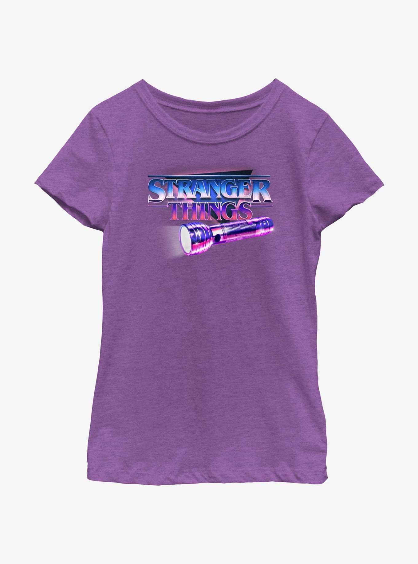 Stranger Things Retro Flashlight Logo Youth Girls T-Shirt, , hi-res