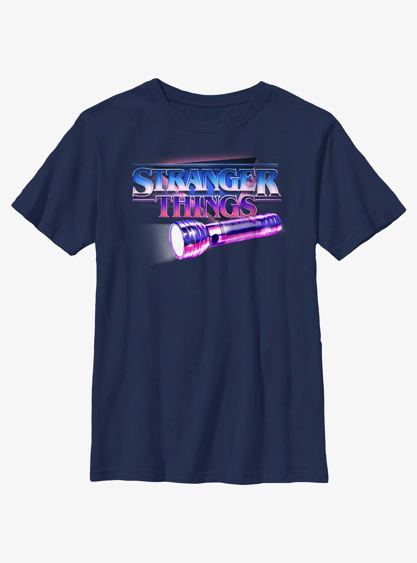 Stranger Things Retro Flashlight Logo Youth T-Shirt, , hi-res