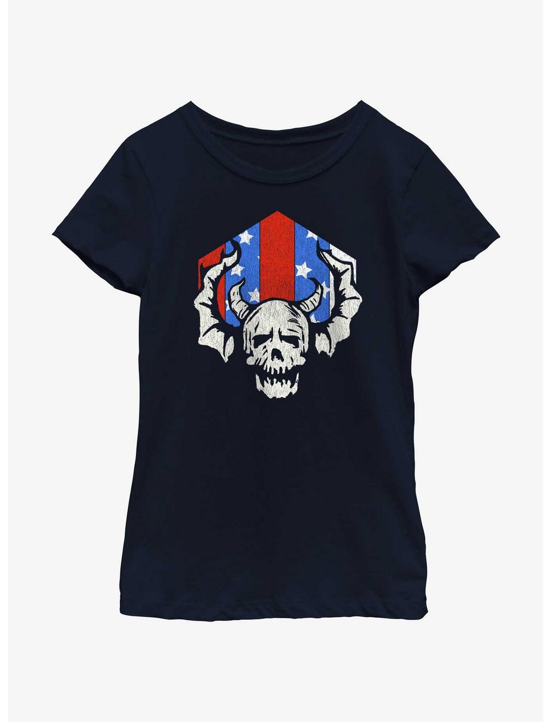 Stranger Things Hellfire Americana Youth Girls T-Shirt, NAVY, hi-res