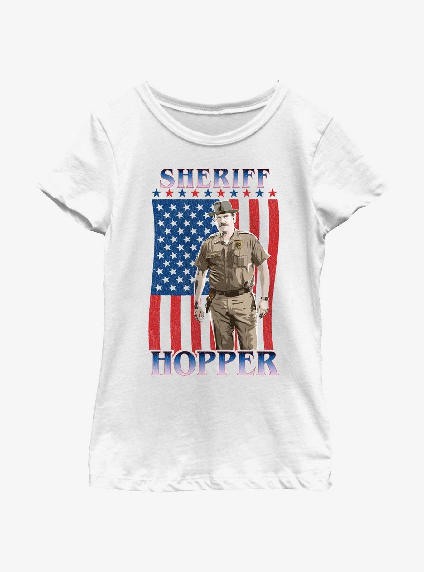 Stranger Things Sheriff Hopper On The 4Th Youth Girls T-Shirt, WHITE, hi-res