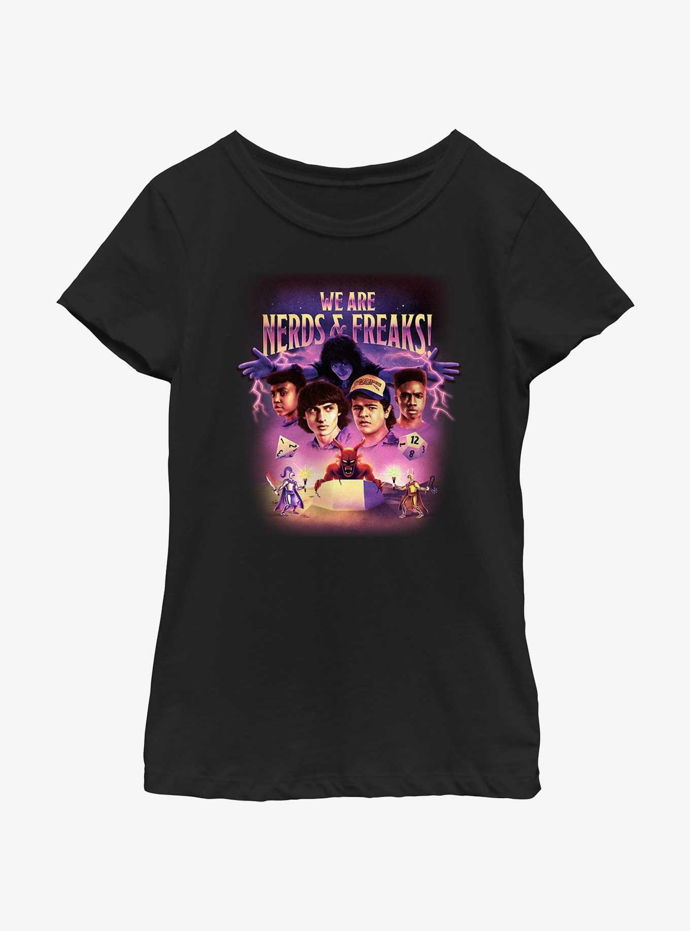 Stranger Things We Are Nerds & Freaks Hellfire Retro Youth Girls T-Shirt, , hi-res