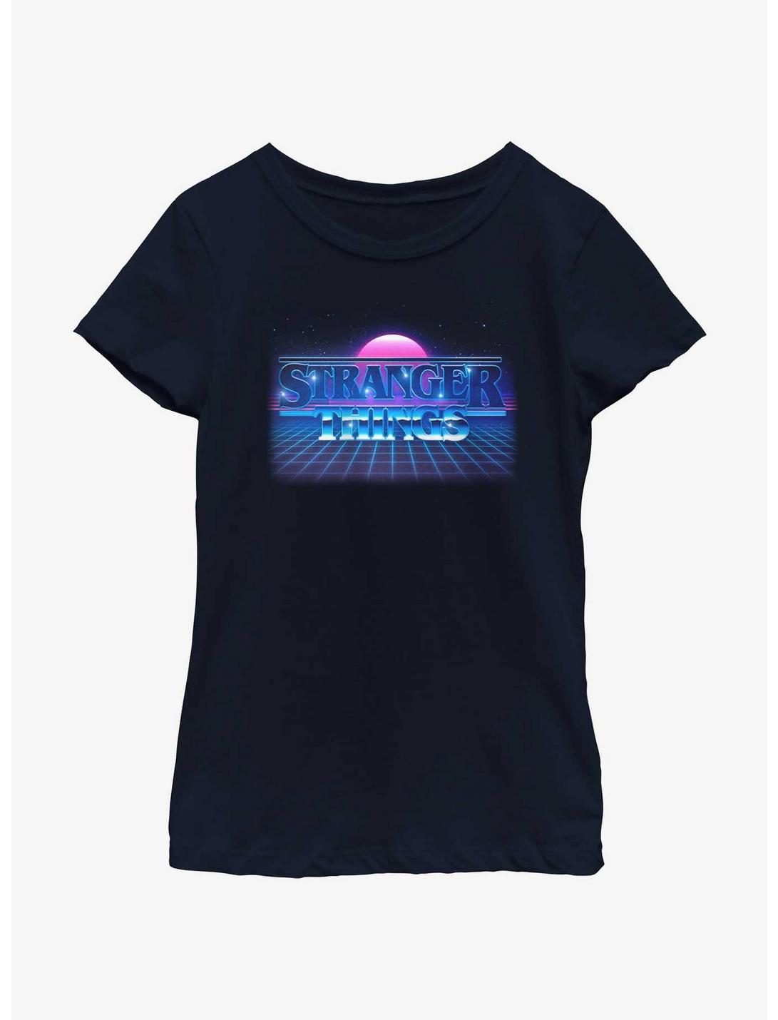 Stranger Things Retro Sun Logo Youth Girls T-Shirt, BLACK, hi-res
