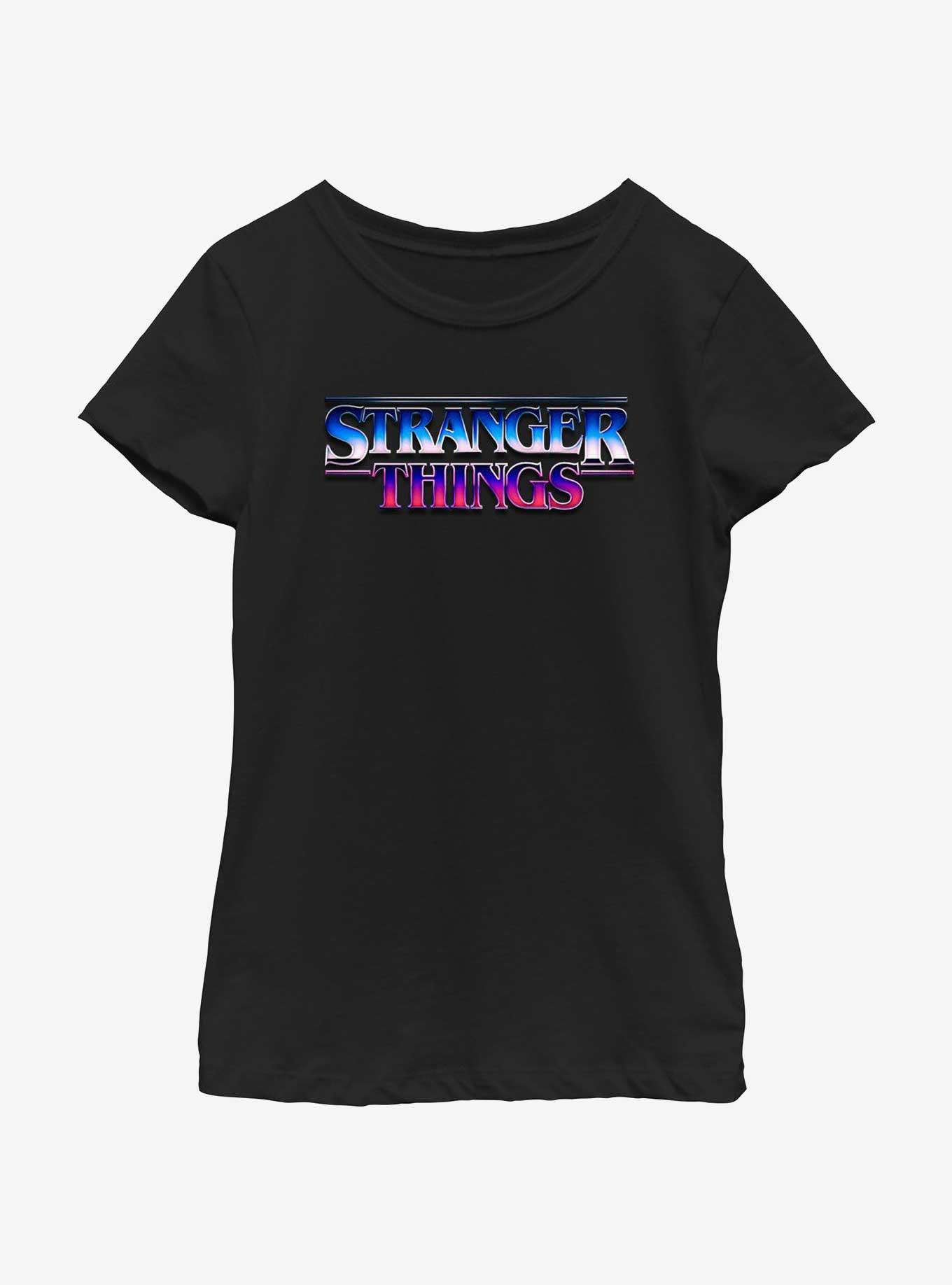 Stranger Things Metallic Logo Youth Girls T-Shirt, BLACK, hi-res