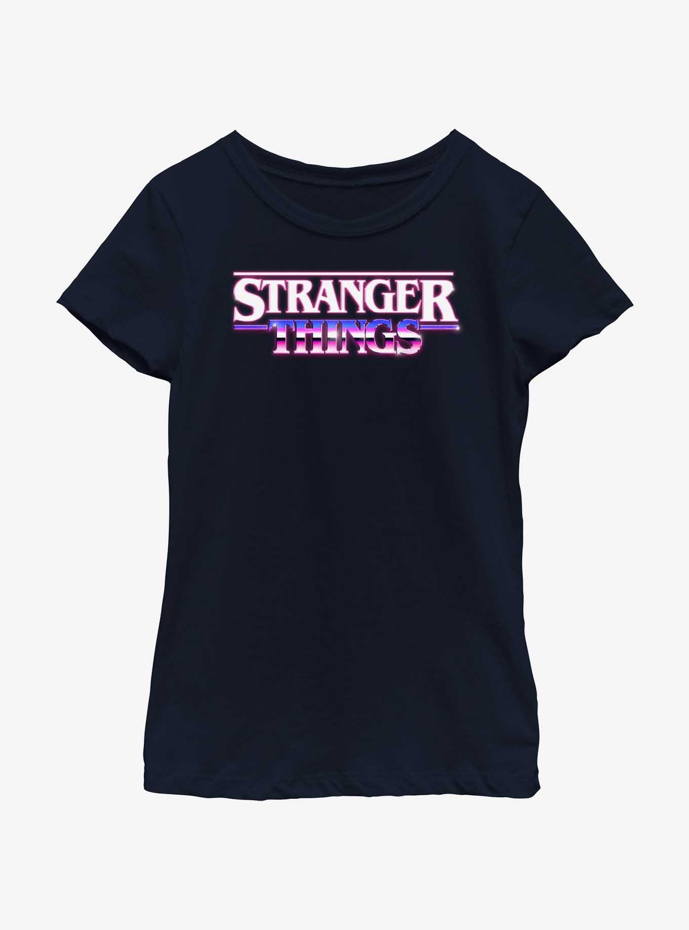 Stranger Things Metallic Logo Youth Girls T-Shirt, NAVY, hi-res