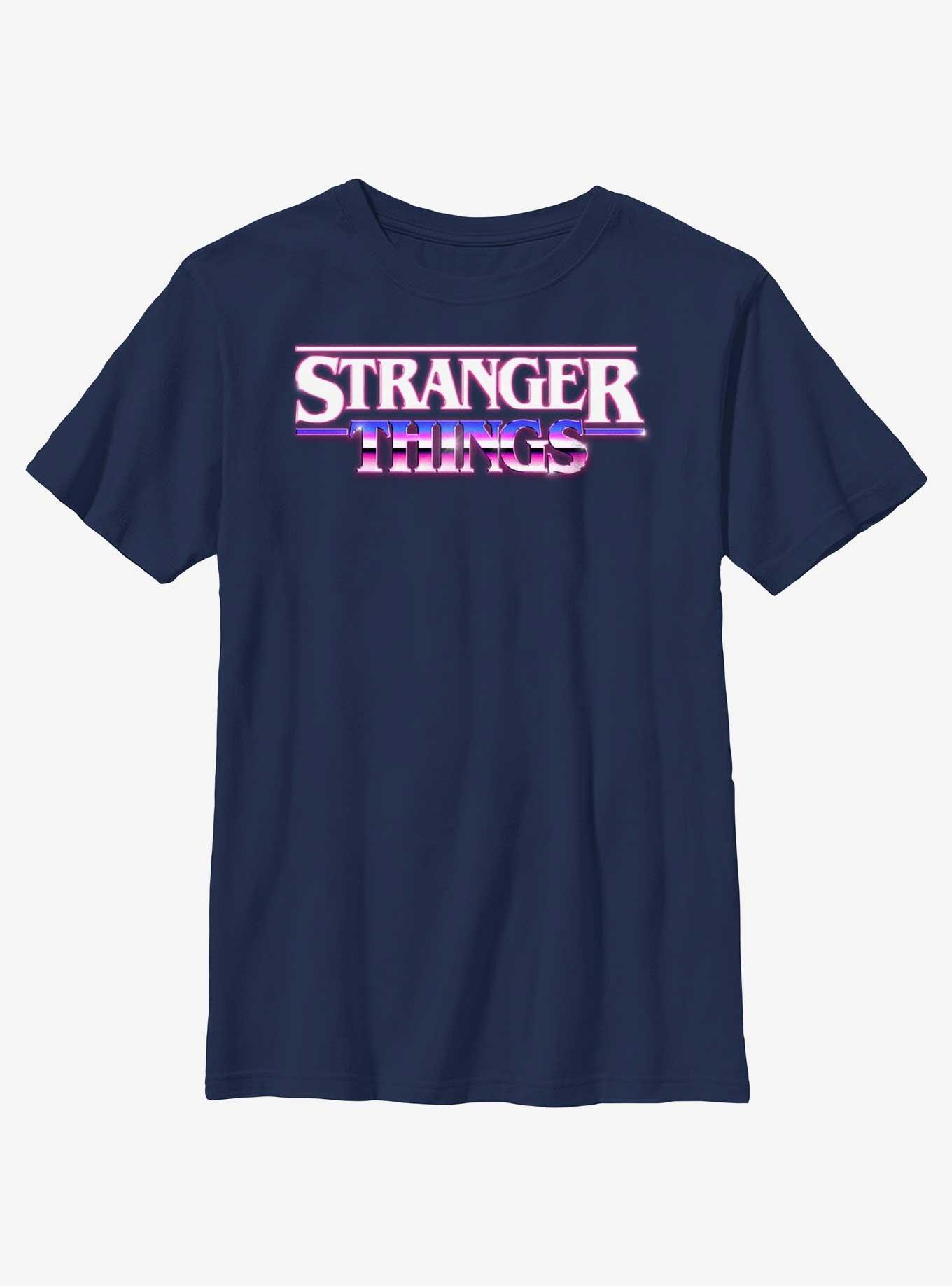 Stranger Things Metallic Logo Youth T-Shirt, NAVY, hi-res