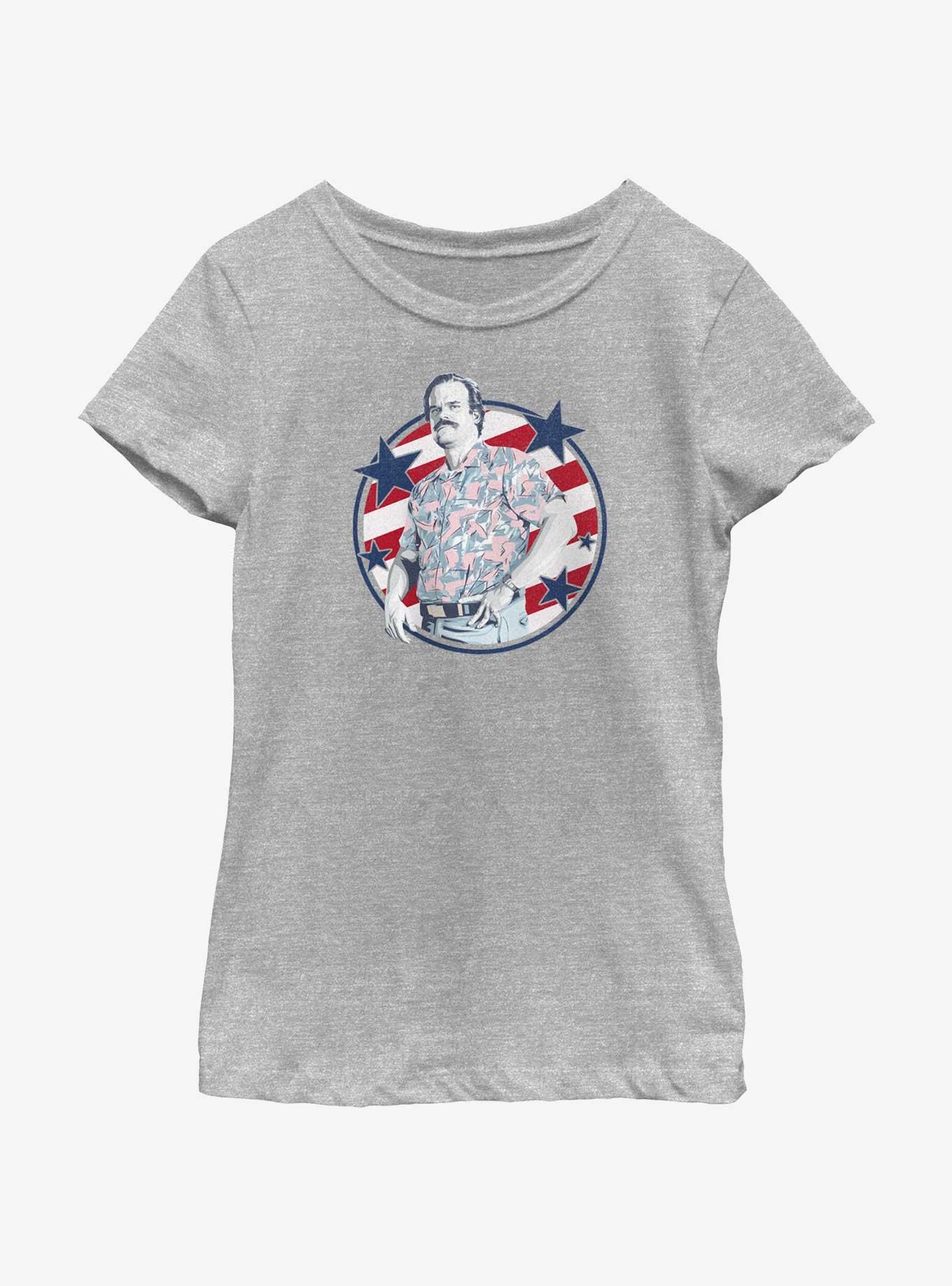 Stranger Things Hopper Stars And Stripes Youth Girls T-Shirt, ATH HTR, hi-res