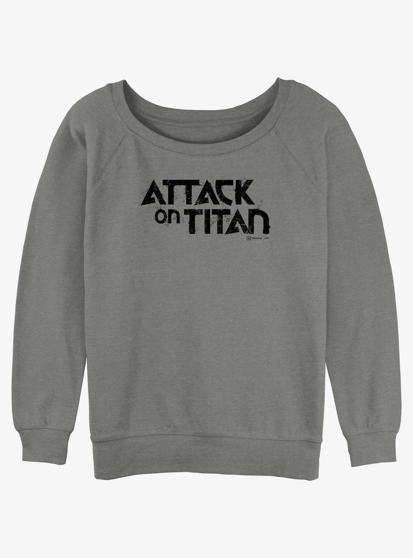 Attack On Titan Logo Girls Slouchy Sweatshirt, GRAY HTR, hi-res