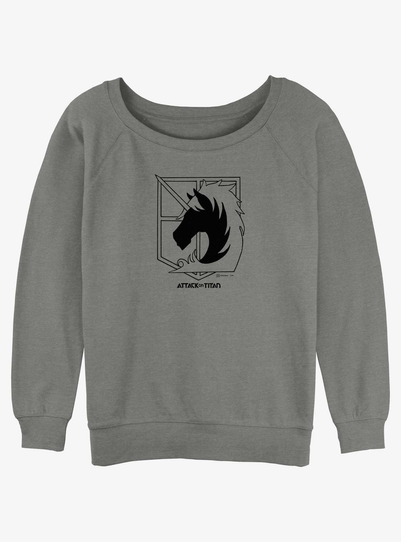 Attack On Titan Military Police Brigade Title Logo Girls Slouchy Sweatshirt, GRAY HTR, hi-res