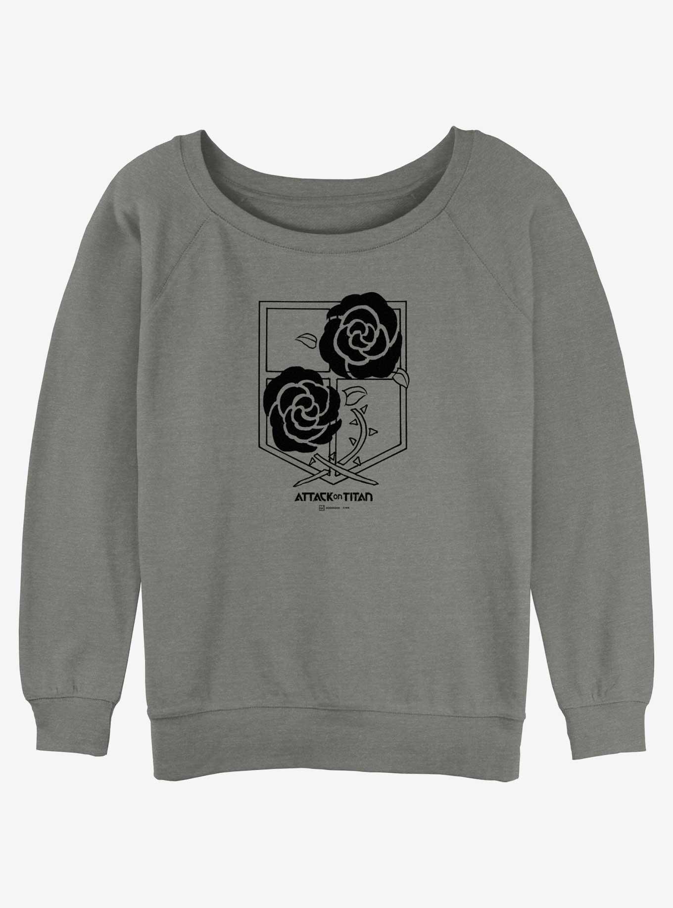 Attack On Titan Garrison Regiment Title Logo Girls Slouchy Sweatshirt, GRAY HTR, hi-res