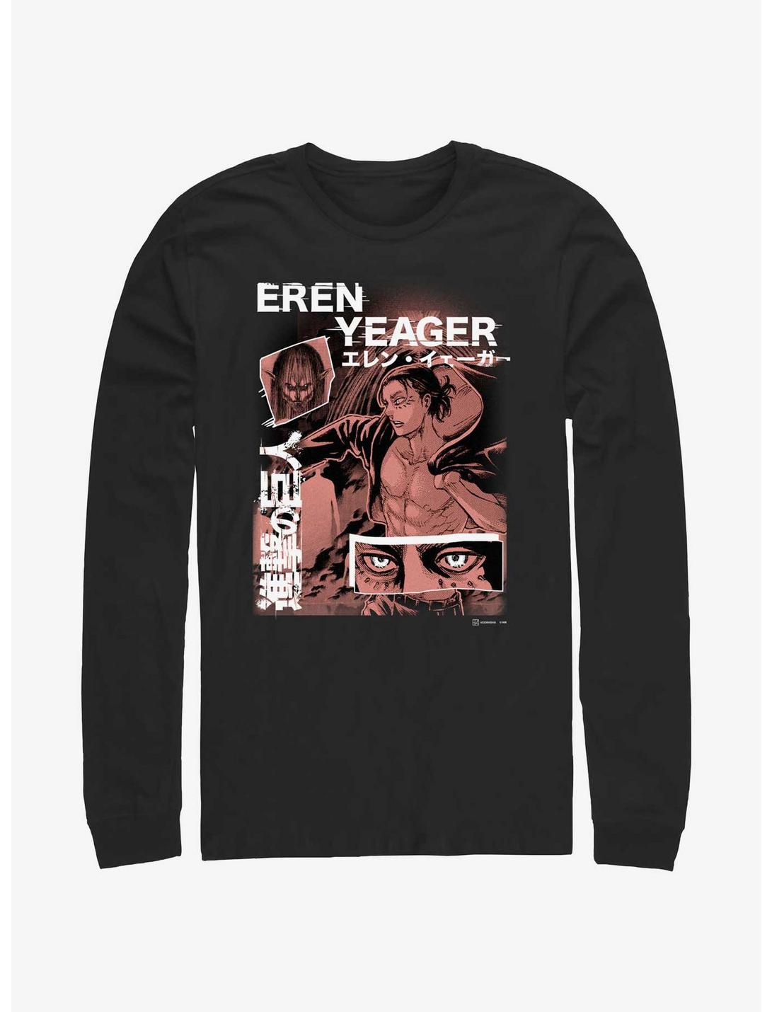 Attack On Titan Eren Yeager Collage Long-Sleeve T-Shirt, BLACK, hi-res