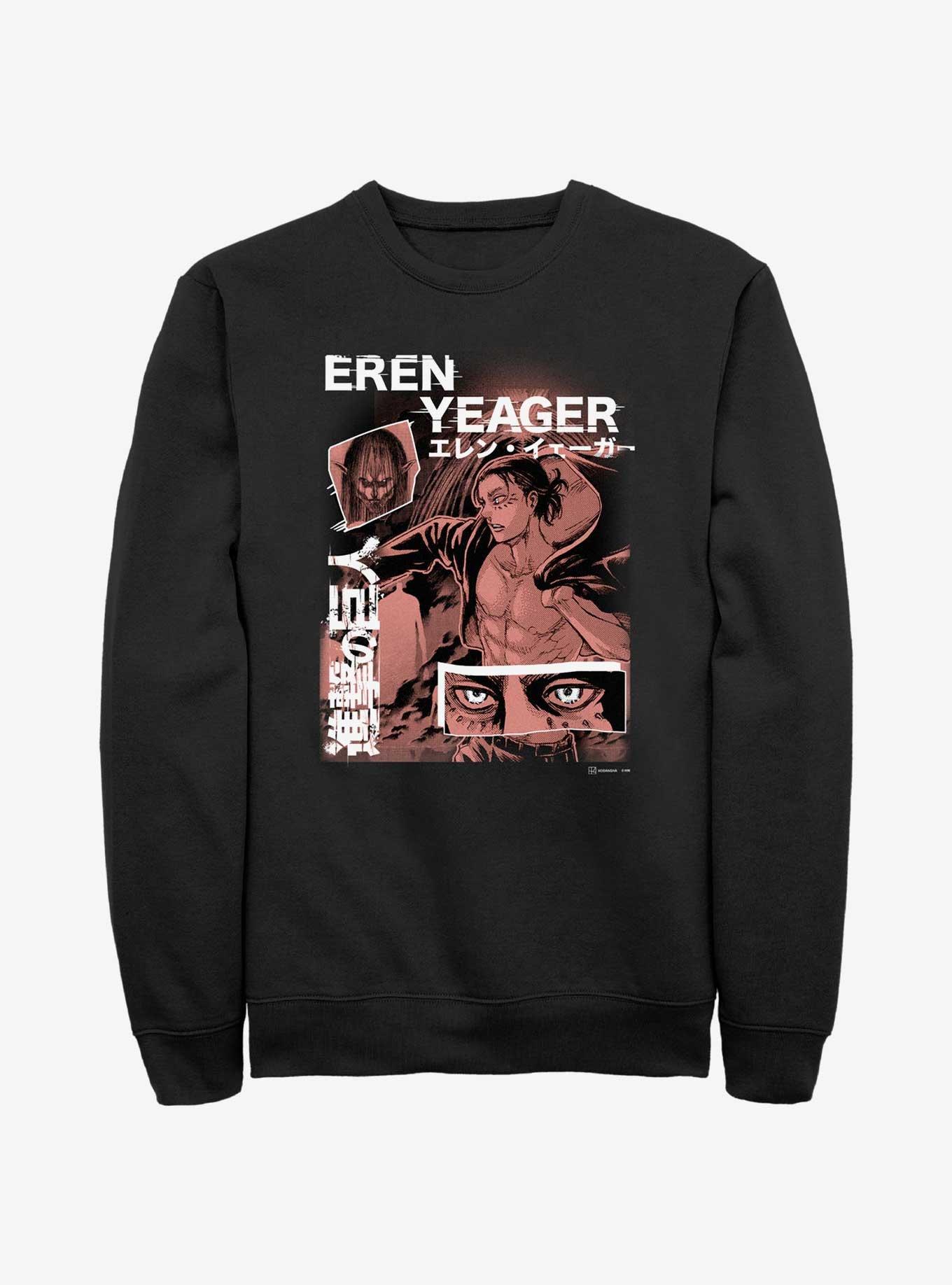 Attack On Titan Eren Yeager Collage Sweatshirt, BLACK, hi-res