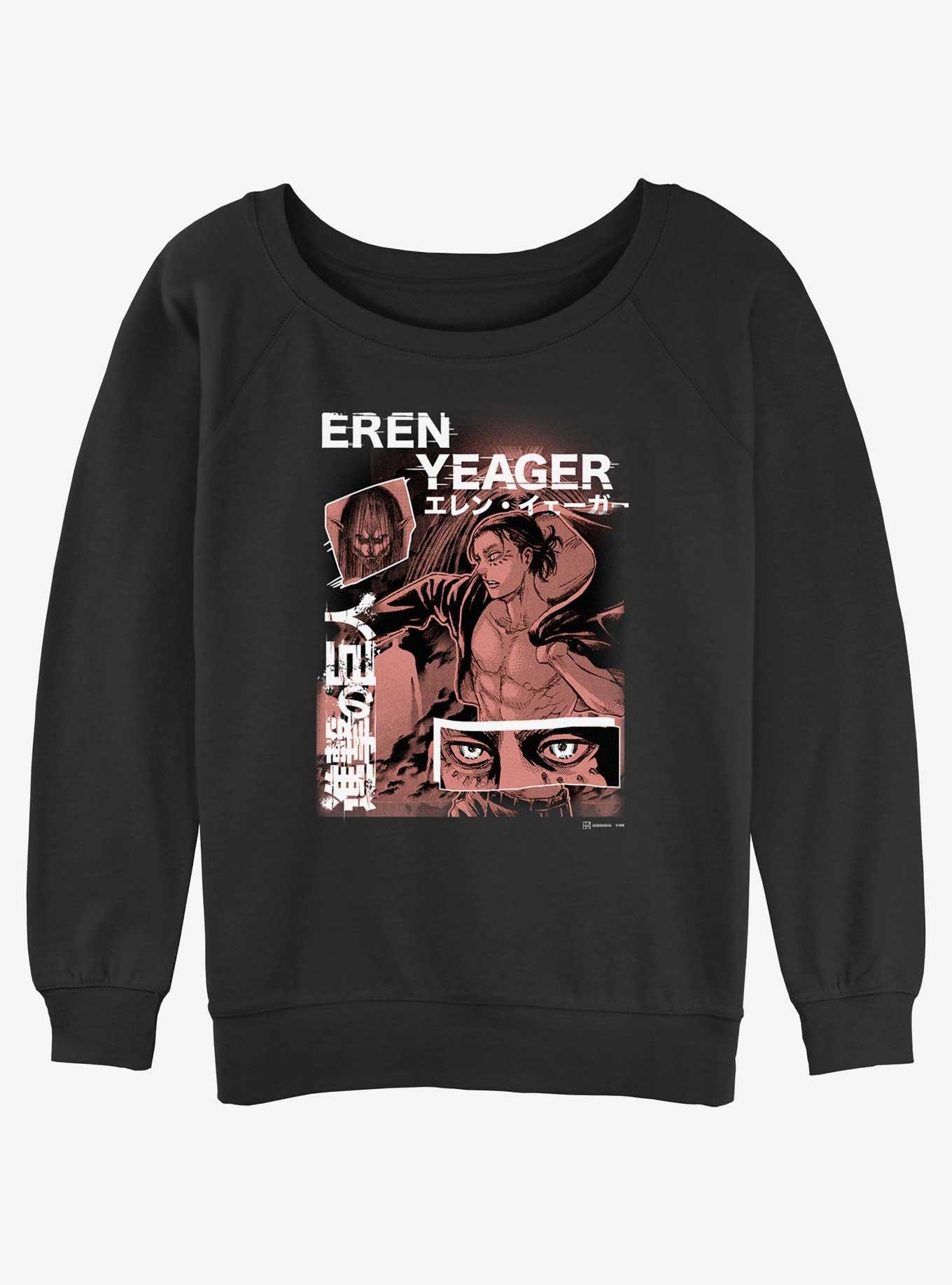 Attack On Titan Eren Yeager Collage Girls Slouchy Sweatshirt, BLACK, hi-res