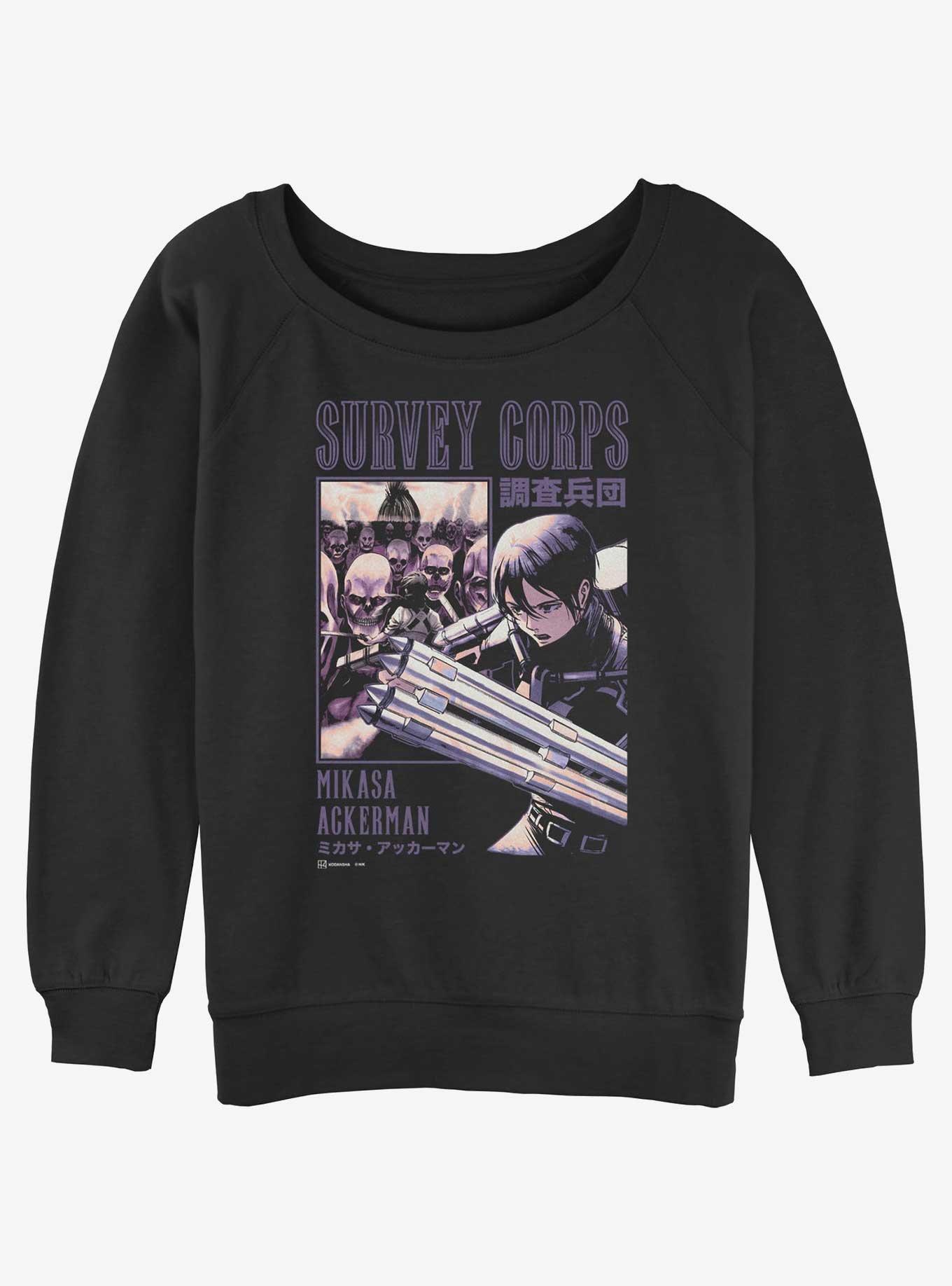 Attack On Titan Mikasa Ackerman Survey Corps Girls Slouchy Sweatshirt, , hi-res