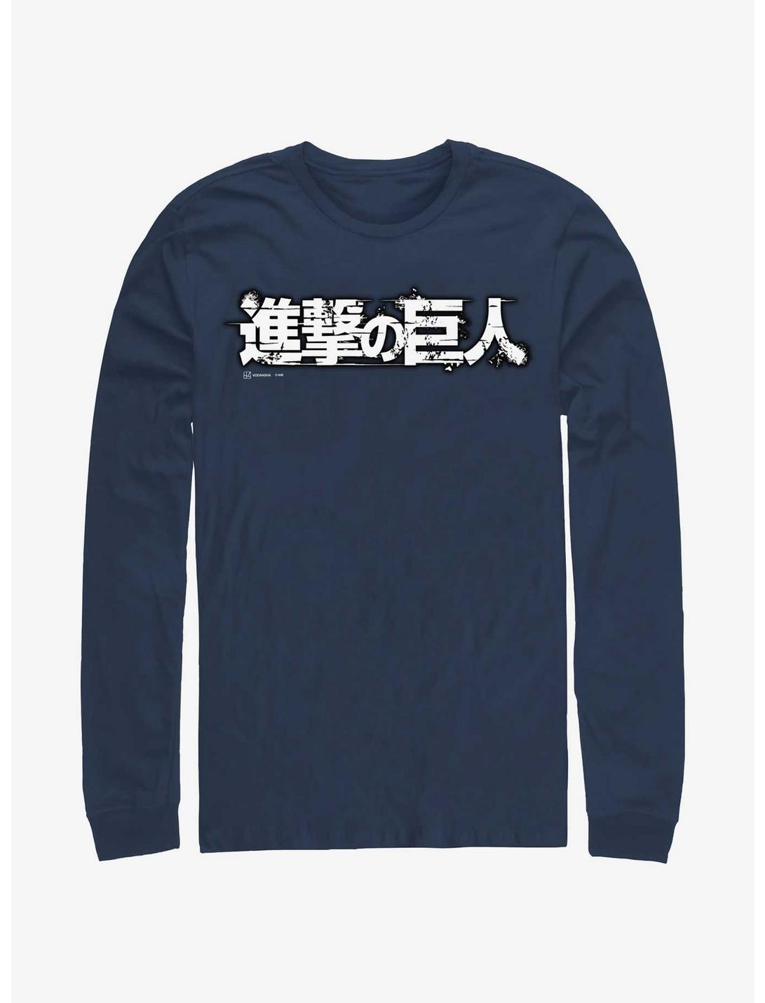 Attack On Titan Japanese Manga Logo Long-Sleeve T-Shirt, NAVY, hi-res